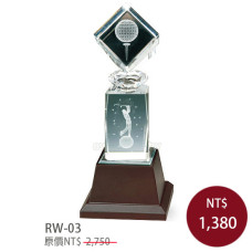 RW-03水晶實木獎牌-棒球-羽球-網球-老鷹-七彩燈底座